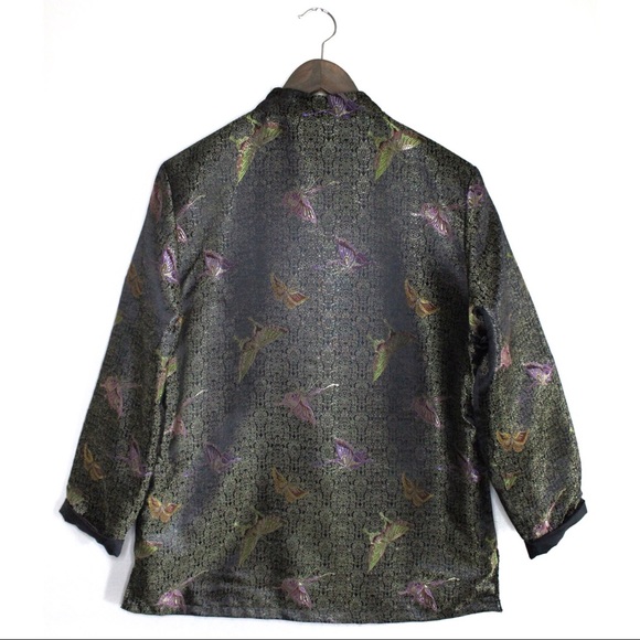 VTG Robert Louis Butterfly Print Silk Jacket M - Picture 11 of 14